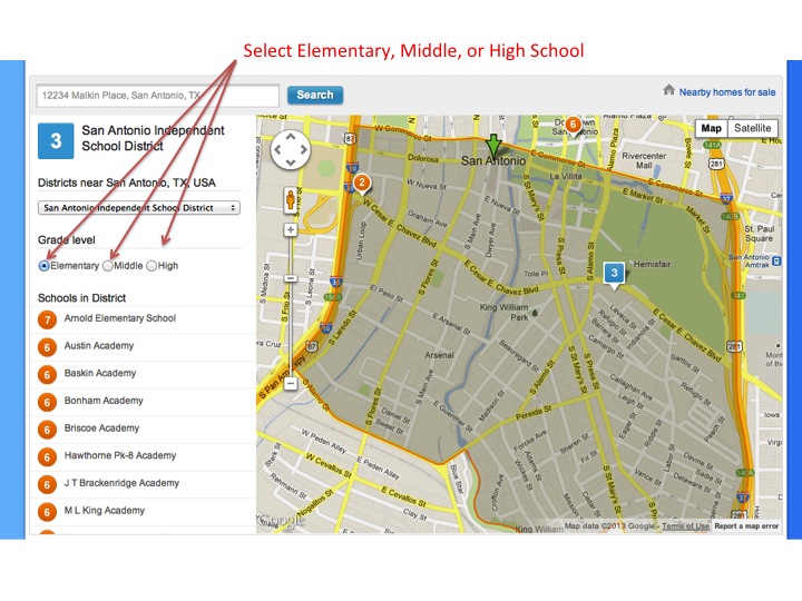GreatSchools School and Boundary Map