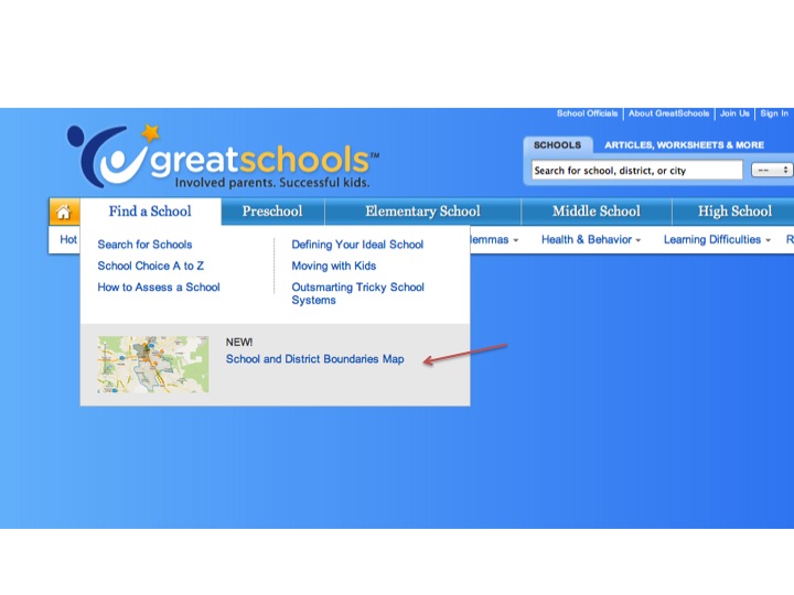 GreatSchools School and Boundary Map