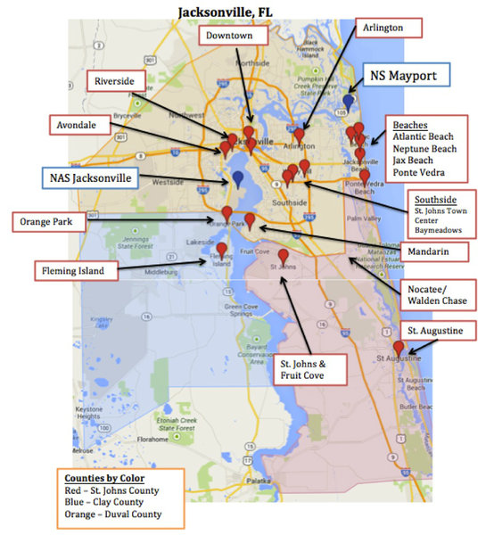Map of Jacksonville & Mayport, Florida Military Town Advisor